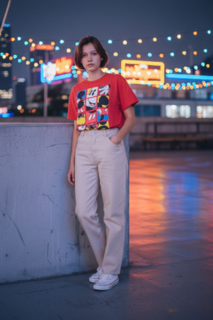 Red Disney Mickey Mouse slide puzzle Tshirt Hong Kong Disneyland Large